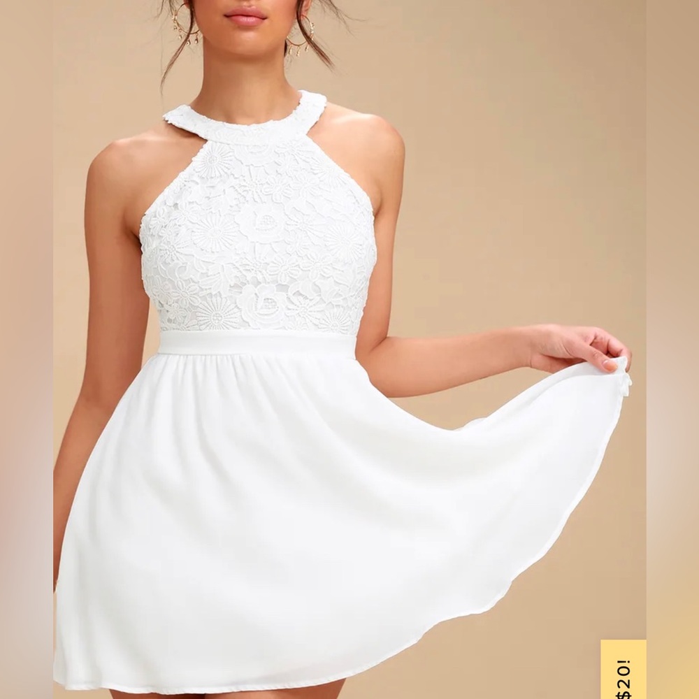 Lulus Lover's Game White Lace Skater Dress white xs